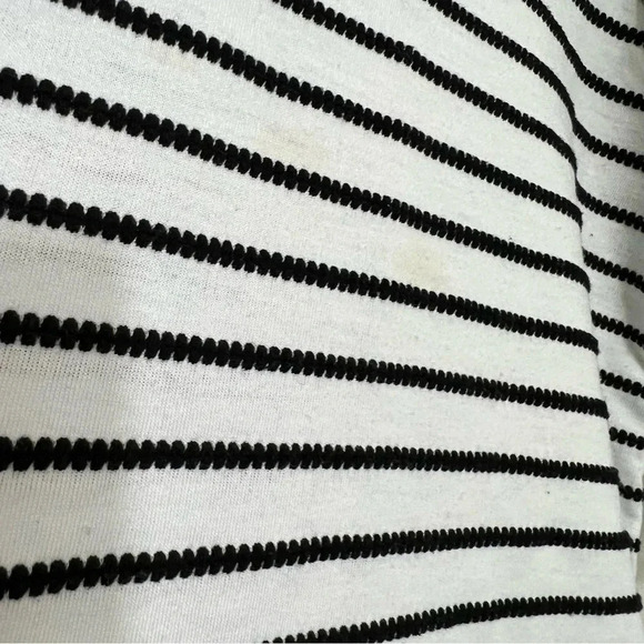 Elle Black and White Striped Blouse XL Textured Flared 3/4 Sleeves Eyelet Trim - Picture 8 of 12